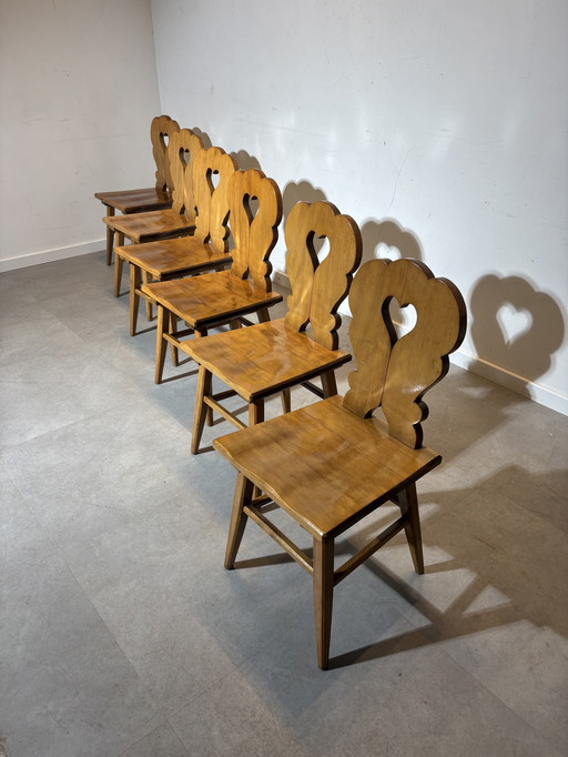 Set Of 6 Brutalist Oak Dining Room Chairs