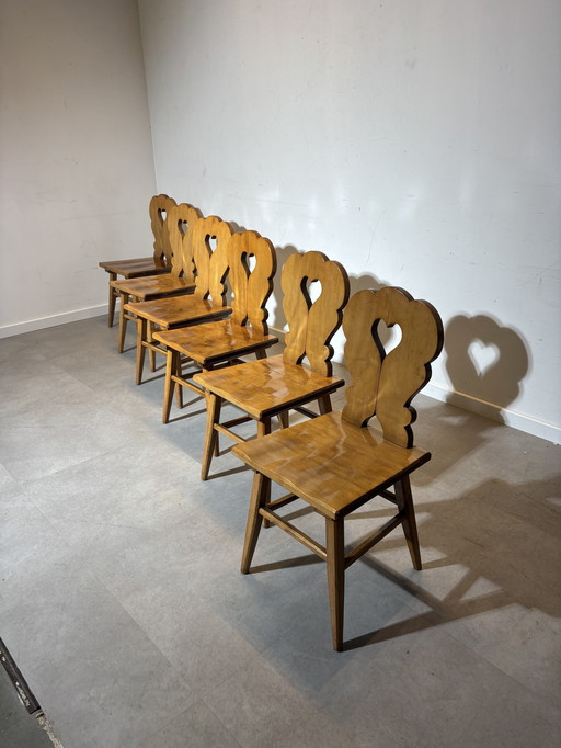 Set Of 6 Brutalist Oak Dining Room Chairs