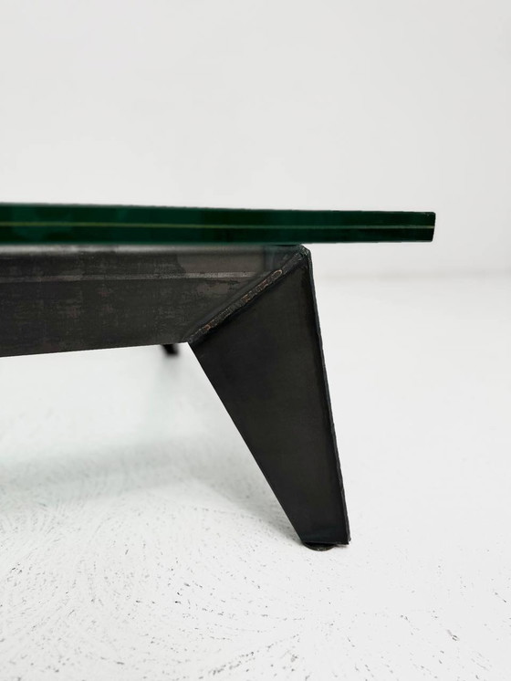 Image 1 of Coffee table with iron frame & glass top