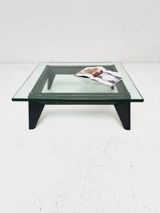 Image 1 of Coffee table with iron frame & glass top