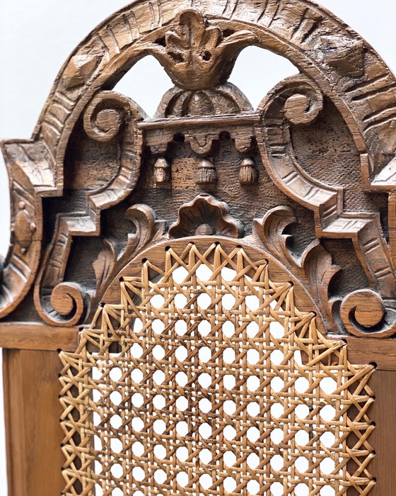 Image 1 of Antique throne armchair chair Germany castle Ranis 1840 solid oak Viennese wickerwork