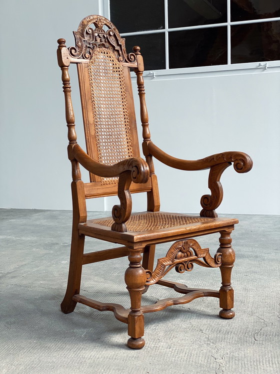 Image 1 of Antique throne armchair chair Germany castle Ranis 1840 solid oak Viennese wickerwork