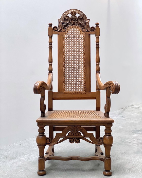 Image 1 of Antique throne armchair chair Germany castle Ranis 1840 solid oak Viennese wickerwork