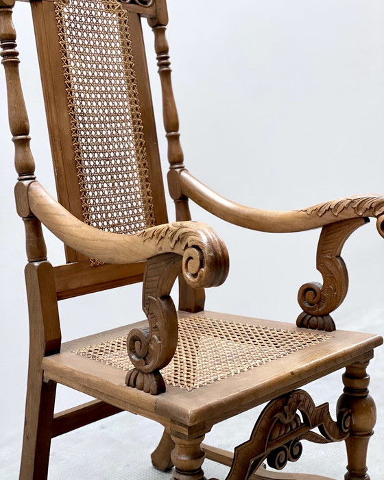 Image 1 of Antique throne armchair chair Germany castle Ranis 1840 solid oak Viennese wickerwork