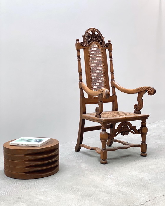 Image 1 of Antique throne armchair chair Germany castle Ranis 1840 solid oak Viennese wickerwork