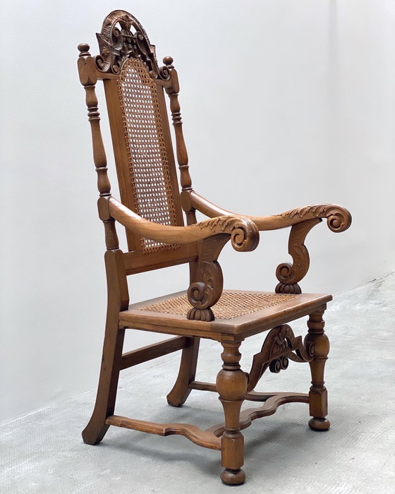 Image 1 of Antique throne armchair chair Germany castle Ranis 1840 solid oak Viennese wickerwork