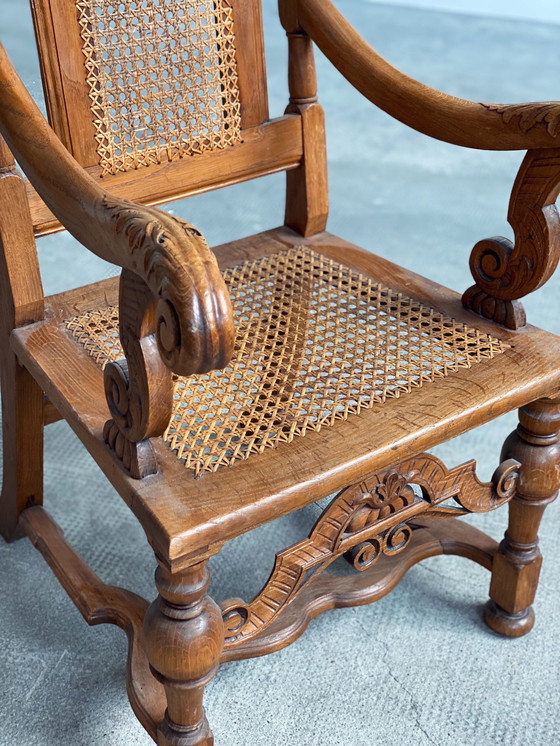 Image 1 of Antique throne armchair chair Germany castle Ranis 1840 solid oak Viennese wickerwork