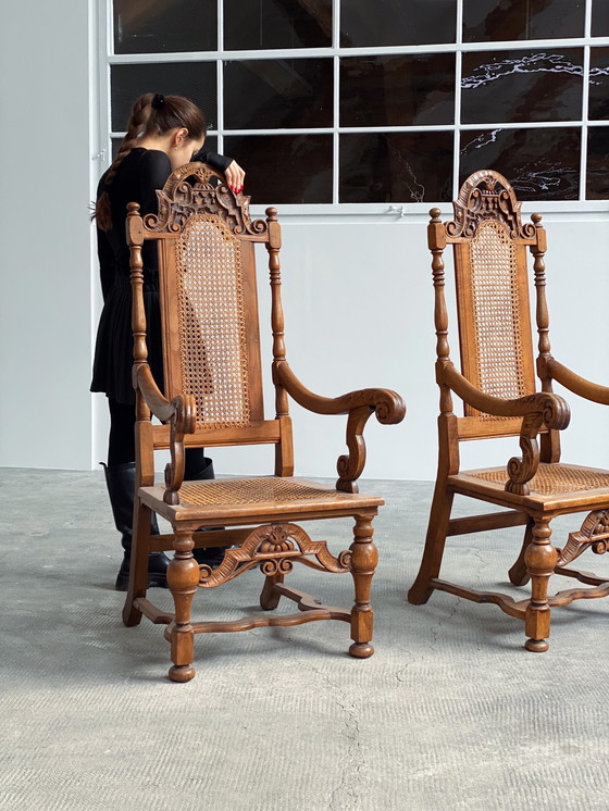 Image 1 of Antique throne armchair chair Germany castle Ranis 1840 solid oak Viennese wickerwork