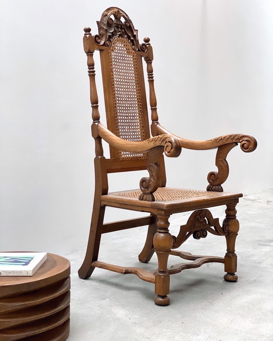 Image 1 of Antique throne armchair chair Germany castle Ranis 1840 solid oak Viennese wickerwork