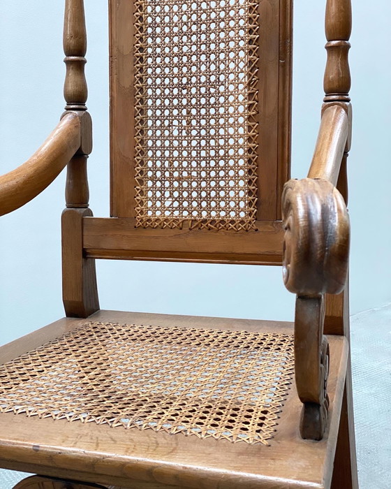 Image 1 of Antique throne armchair chair Germany castle Ranis 1840 solid oak Viennese wickerwork