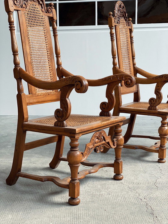 Image 1 of Antique throne armchair chair Germany castle Ranis 1840 solid oak Viennese wickerwork