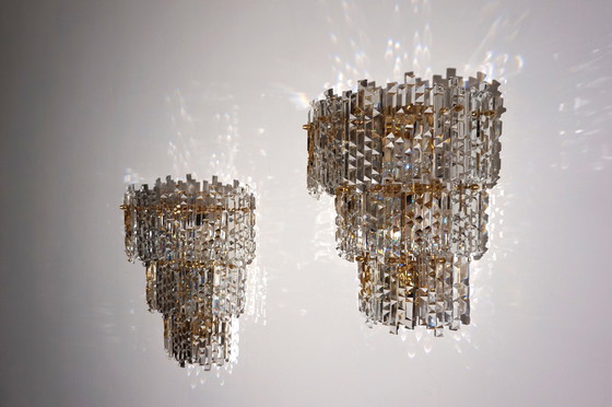 Image 1 of Set Of 2 Kinkeldey Hollywood Regency Waterfall Crystal Glass Wall Lights, 1970