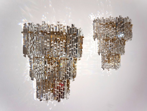 Set Of 2 Kinkeldey Hollywood Regency Waterfall Crystal Glass Wall Lights, 1970