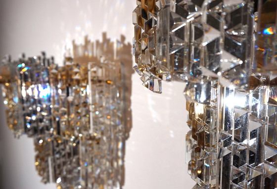 Image 1 of Set Of 2 Kinkeldey Hollywood Regency Waterfall Crystal Glass Wall Lights, 1970