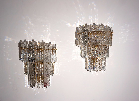 Image 1 of Set Of 2 Kinkeldey Hollywood Regency Waterfall Crystal Glass Wall Lights, 1970