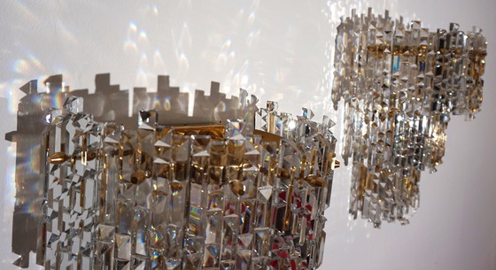 Image 1 of Set Of 2 Kinkeldey Hollywood Regency Waterfall Crystal Glass Wall Lights, 1970
