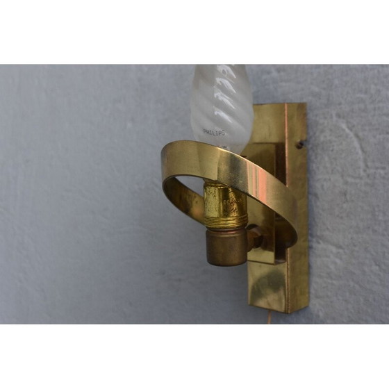 Image 1 of Pair of vintage brass and opaline wall lamps by Max Ingrand, 1940