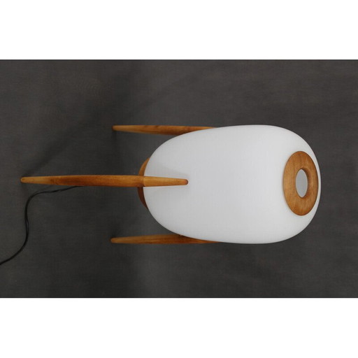 Vintage floor lamp in glass and beech wood for Uluv, Czechoslovakia 1970