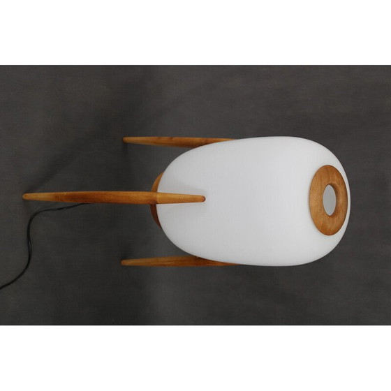 Image 1 of Vintage floor lamp in glass and beech wood for Uluv, Czechoslovakia 1970
