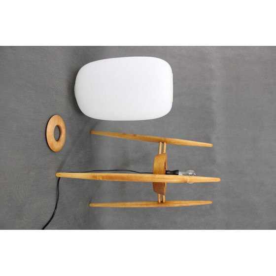 Image 1 of Vintage floor lamp in glass and beech wood for Uluv, Czechoslovakia 1970