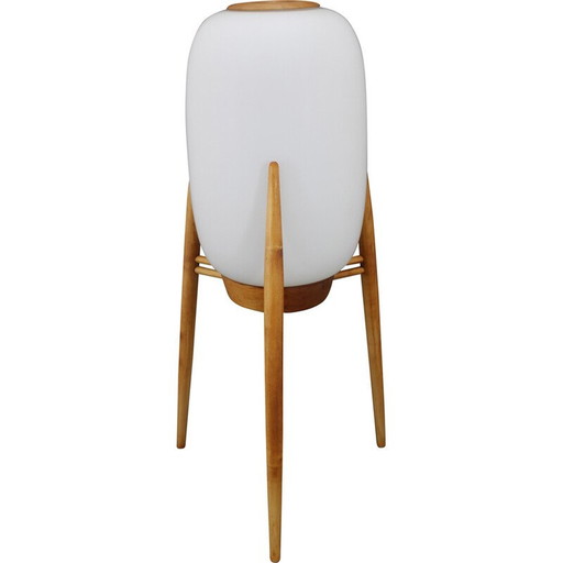 Vintage floor lamp in glass and beech wood for Uluv, Czechoslovakia 1970