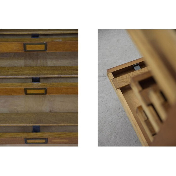 Image 1 of Vintage oak filing cabinet with several drawers, 1930