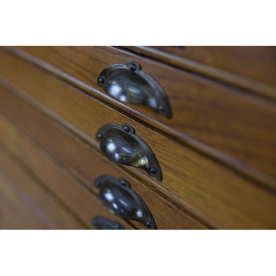 Image 1 of Vintage oak filing cabinet with several drawers, 1930