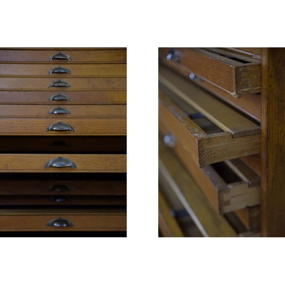 Image 1 of Vintage oak filing cabinet with several drawers, 1930