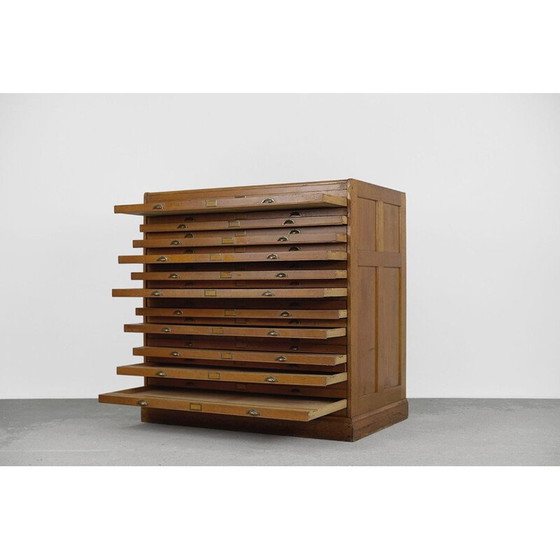 Image 1 of Vintage oak filing cabinet with several drawers, 1930