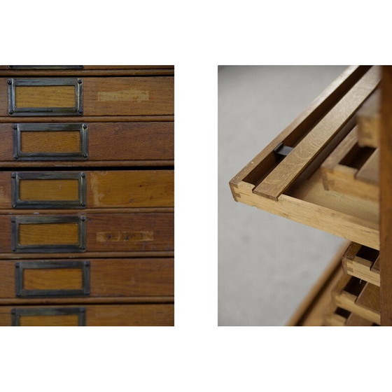 Image 1 of Vintage oak filing cabinet with several drawers, 1930