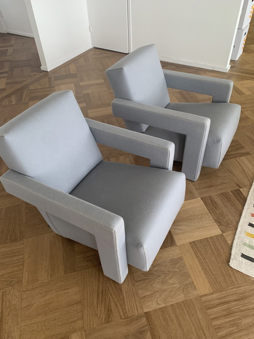 2x Cassina Utrecht Armchairs Light Grey