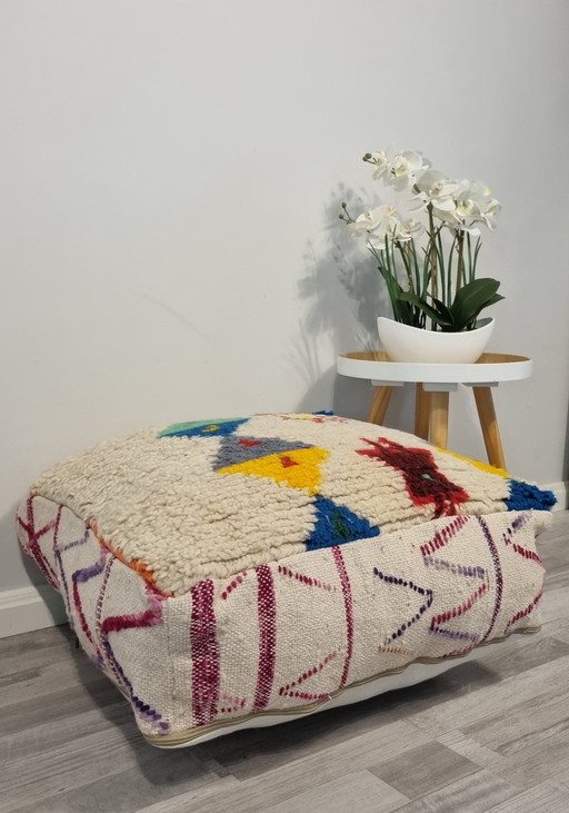 Beautiful Neon Berber Pouf, Moroccan Seat Cushion.