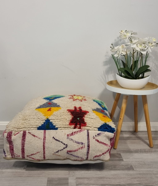 Beautiful Neon Berber Pouf, Moroccan Seat Cushion.