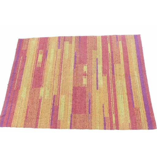 Vintage geometric multicolor carpet, Czech Republic 1940