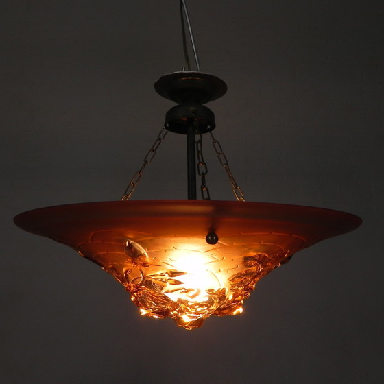 Image 1 of Art Deco Pendant Lamp, Glass Bowl With Rose Relief, 1930s