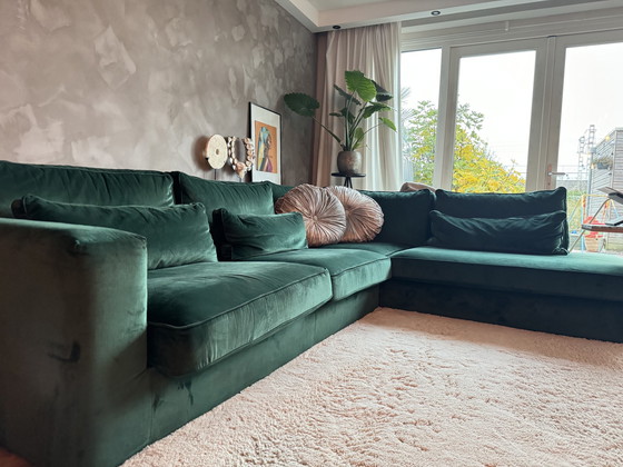 Image 1 of Green Velvet Corner Sofa