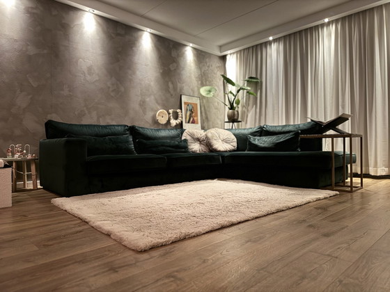 Image 1 of Green Velvet Corner Sofa