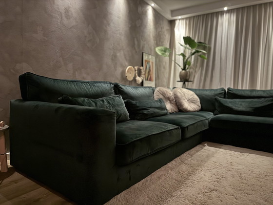 Image 1 of Green Velvet Corner Sofa