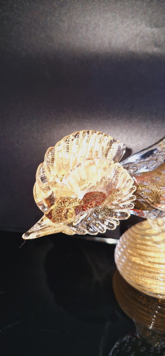 Image 1 of 50'S Seguso Murano Glass Birds With Controlled Bubbles And Gold Leaves 