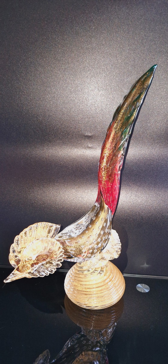 Image 1 of 50'S Seguso Murano Glass Birds With Controlled Bubbles And Gold Leaves 