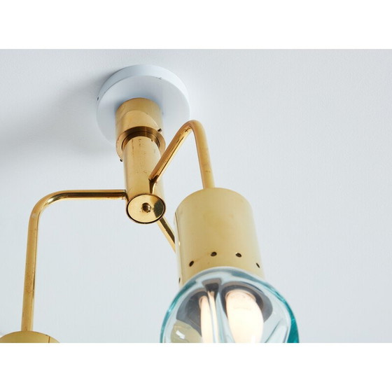 Image 1 of Lampadario vintage in vetro di Murano e ottone di Flavio Poli per Seguso, 1950