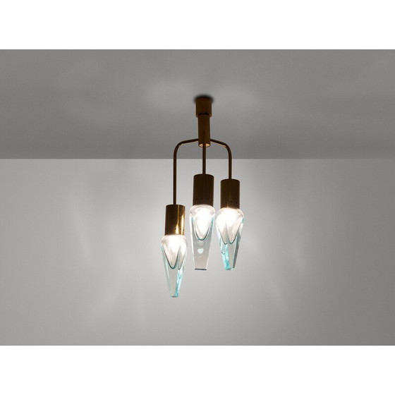 Image 1 of Lampadario vintage in vetro di Murano e ottone di Flavio Poli per Seguso, 1950