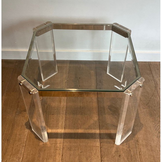 Image 1 of Coppia di terminali per divano ottagonali vintage in plexiglass e cromo, 1970