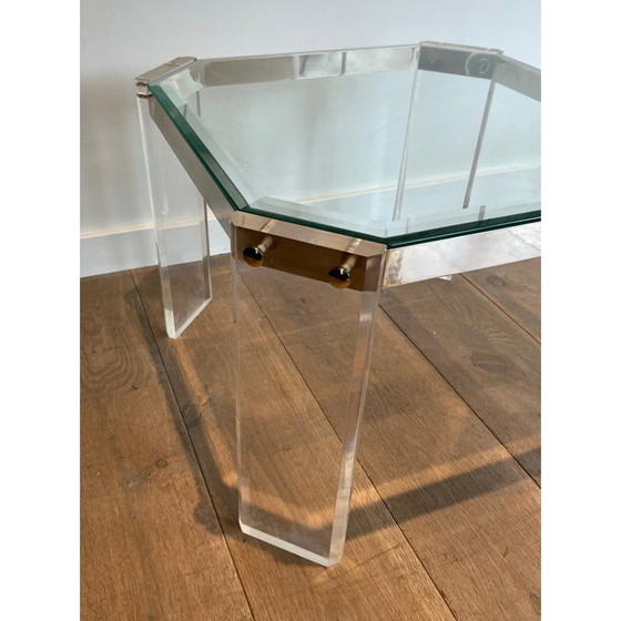 Image 1 of Coppia di terminali per divano ottagonali vintage in plexiglass e cromo, 1970