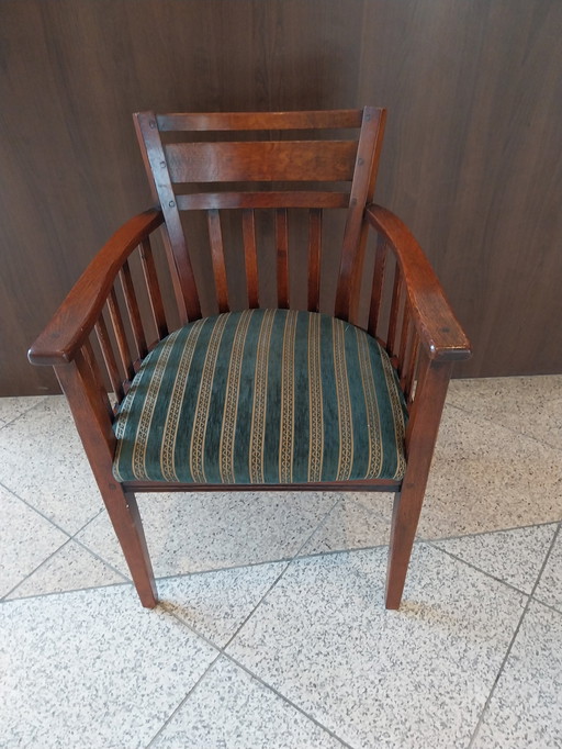 6 X Bannink Dining Chairs With Green Gold Upholstery.