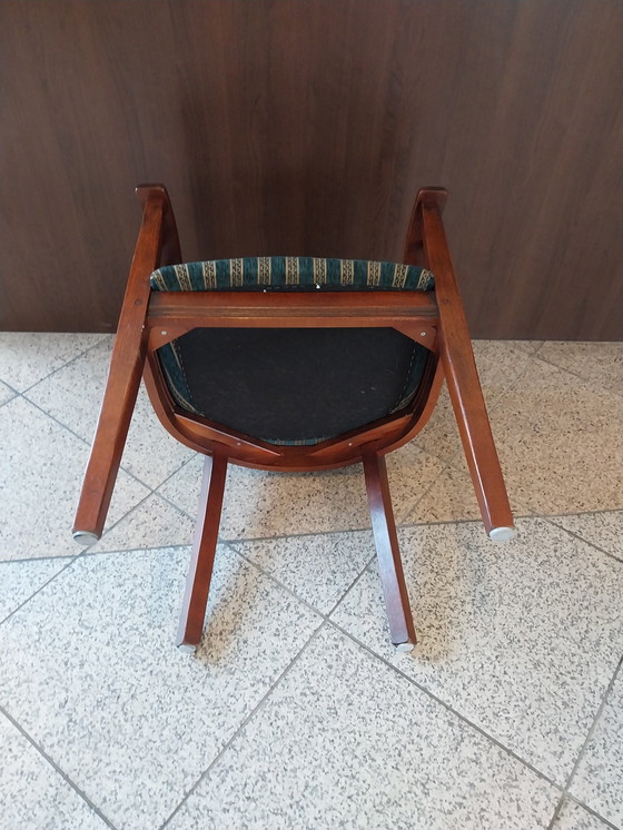 Image 1 of 6 X Bannink Dining Chairs With Green Gold Upholstery.