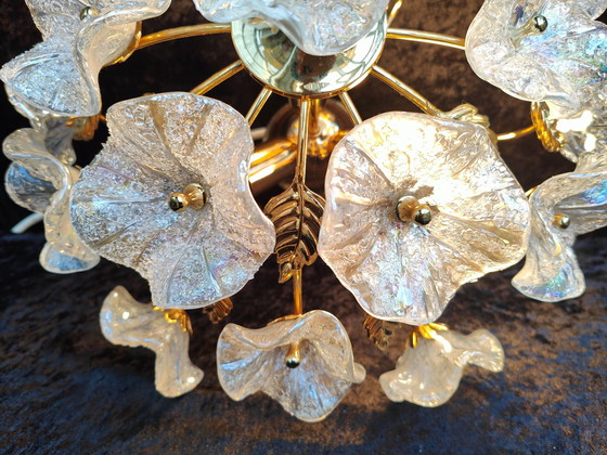 Image 1 of Murano Ceiling Lamp With 19 Iridescent Glass Flowers