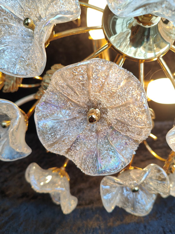 Image 1 of Murano Ceiling Lamp With 19 Iridescent Glass Flowers