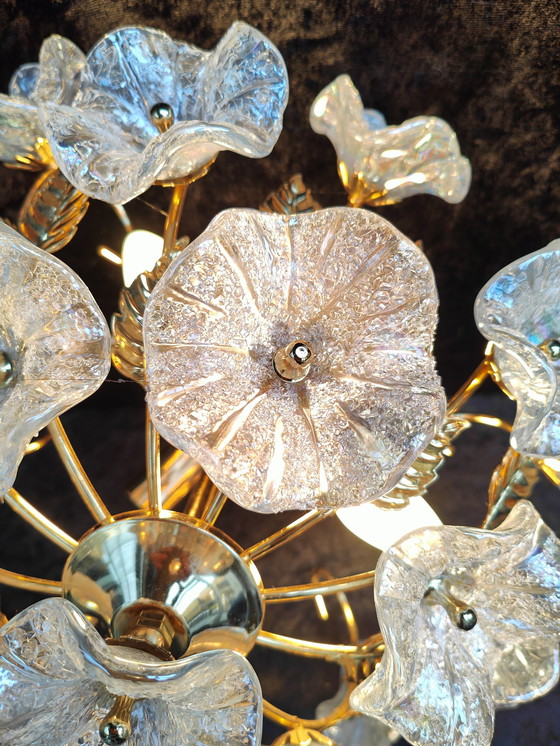 Image 1 of Murano Ceiling Lamp With 19 Iridescent Glass Flowers