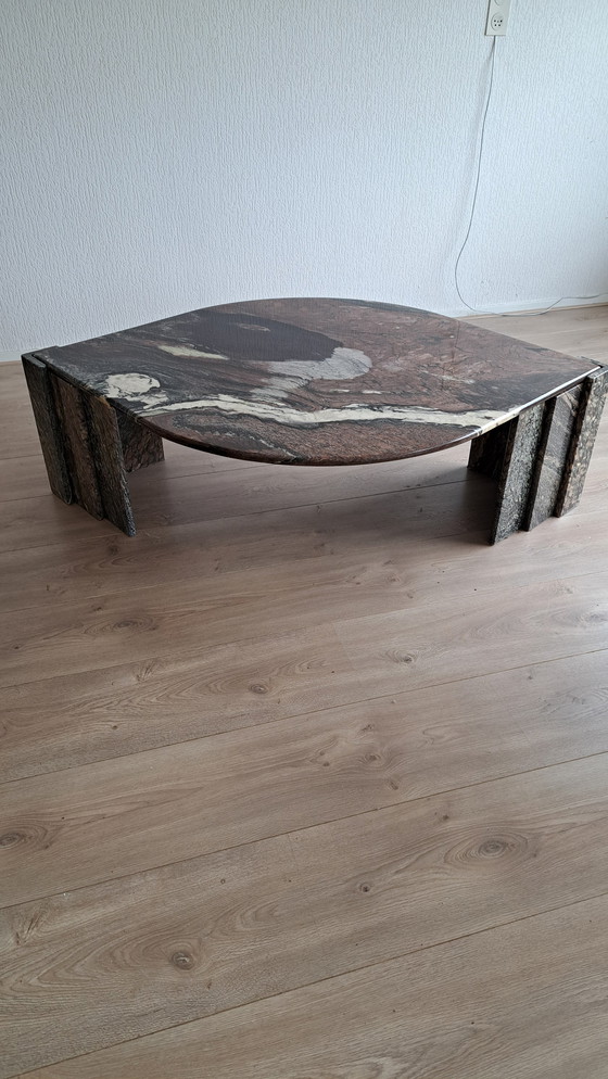 Image 1 of Italian Marble Coffee Table Teardrop Shape + Side Table